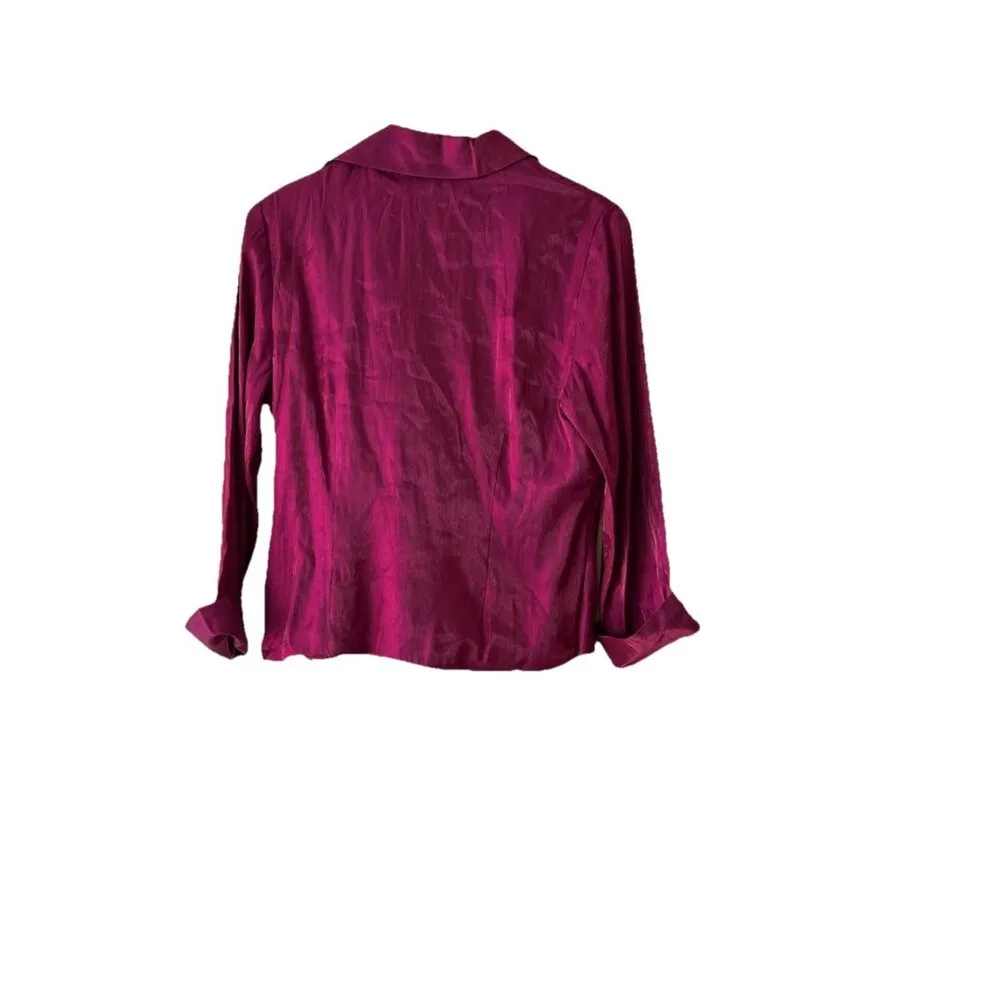 Ronni Nicole Purple Shimmer Wrap Fuchsia Rhinestone Bow Blouse Top Size L NWT - Image 2