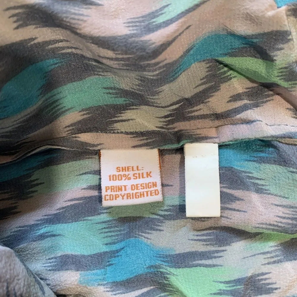 Tori Richard Honolulu Size 12 Multicolor Boho Print Silk Long Sleeve Blouse - Image 6