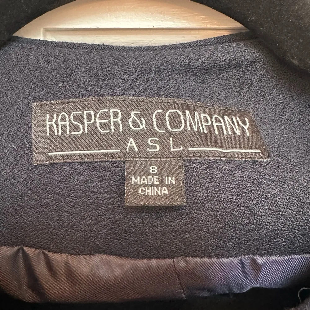 Kasper & Company Blue Black Jacket Chunky Knit Houndstooth Tweed Silk Size 8 Med - Image 7