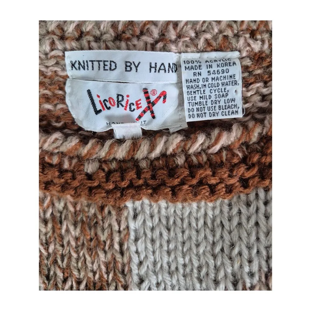 Vtg 80s 90s Y2k Licorice Hand Knit Acrylic Sweater Vest Brown/Cream Women Sz M Brown Size M - Image 5