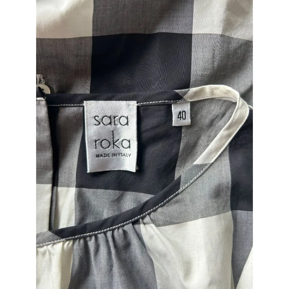 Sara Roka Black and Blue Gingham Print Ruffle Blouse Size undefined - Image 7