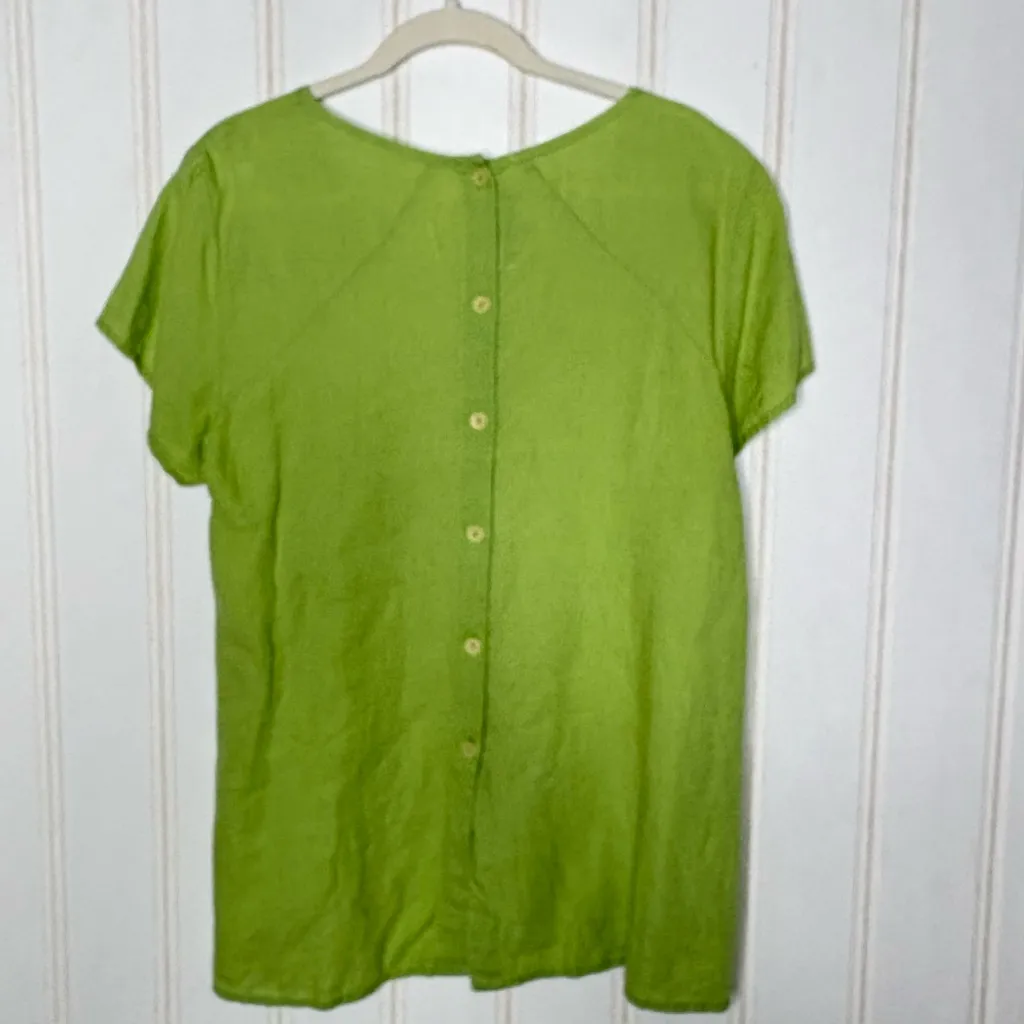 Flax Linen Button Back Green Top Sz Small - Image 7