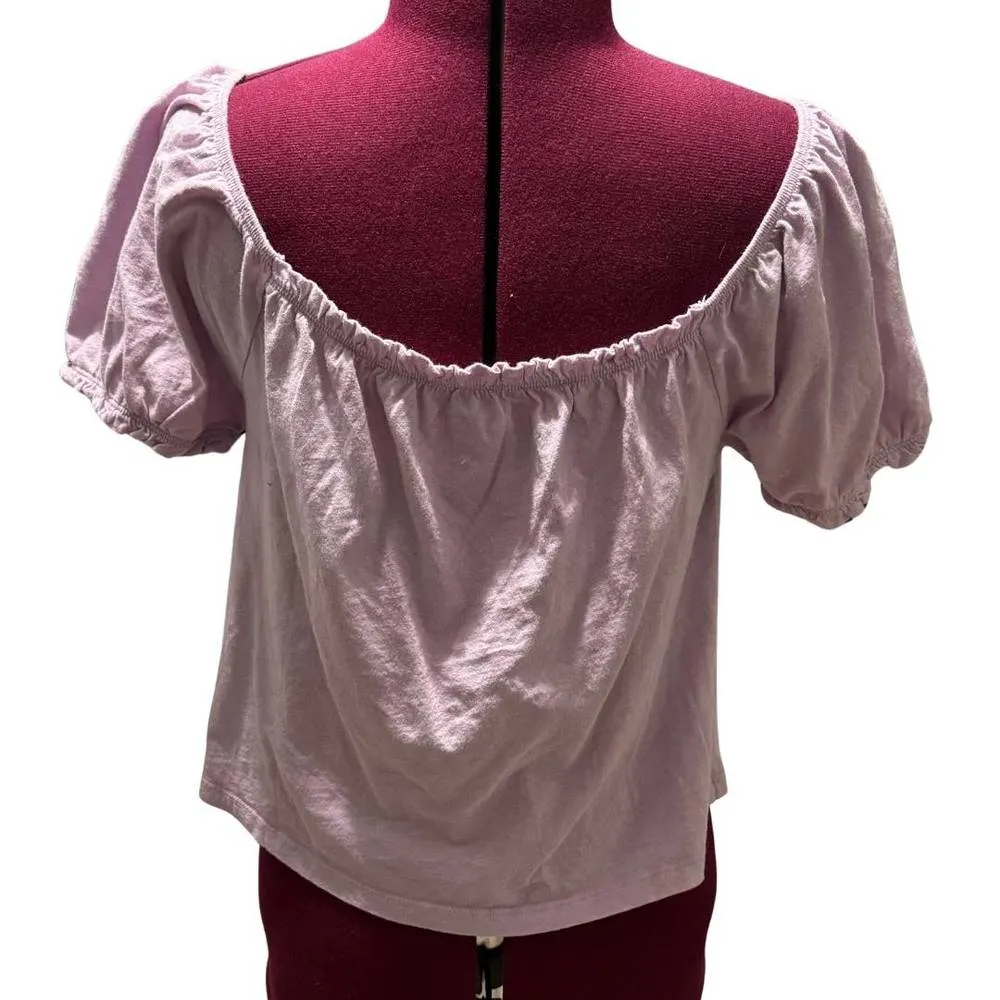 AMERICAN EAGLE AE Puff Sleeve Round Neck Off the Shoulder Tee Purple NWT Medium - Image 4