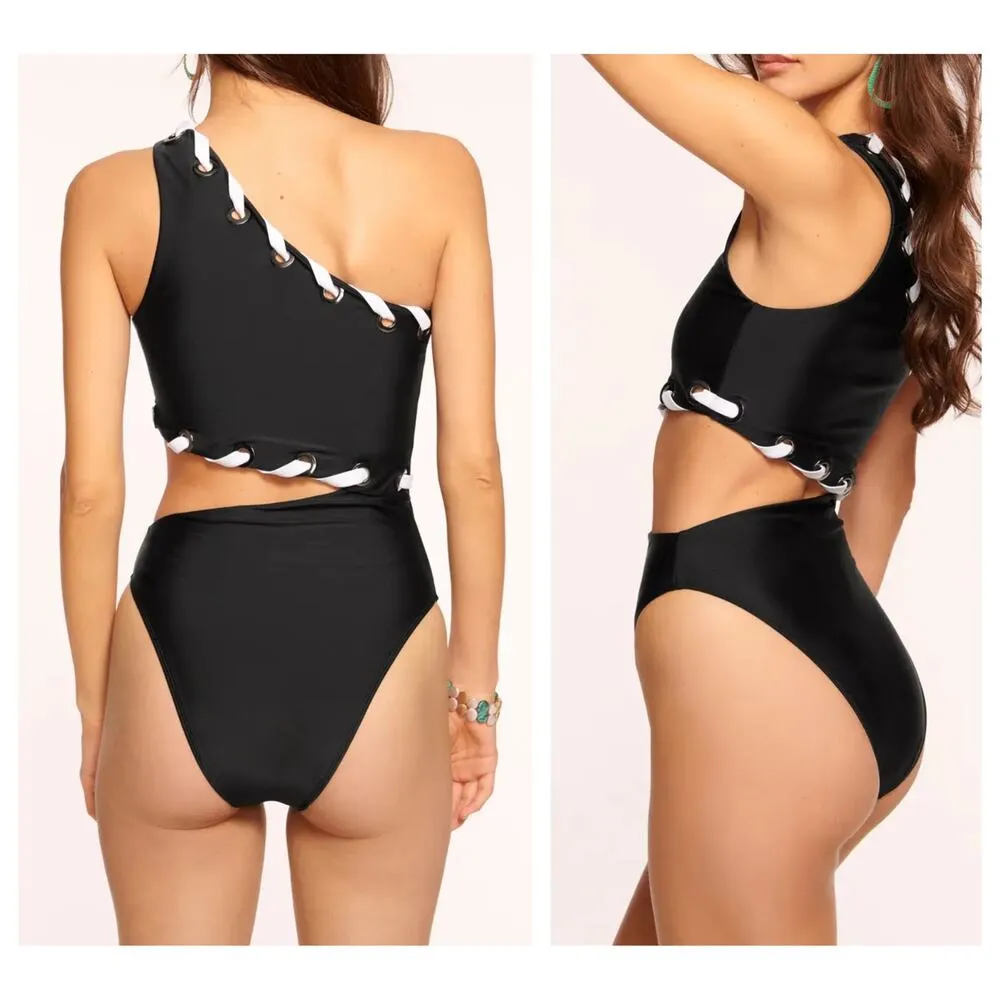 NWT Ramy Brook Verdie Lace-Up One-Shoulder One-Piece Swimsuit Size Large - Image 2