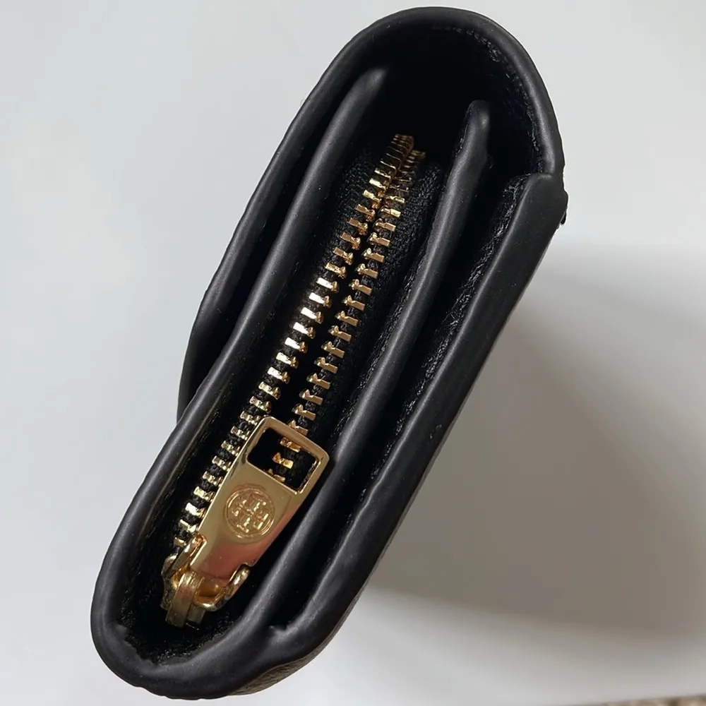 New condition Tory Burch black leather turn lock mini wallet - Image 10