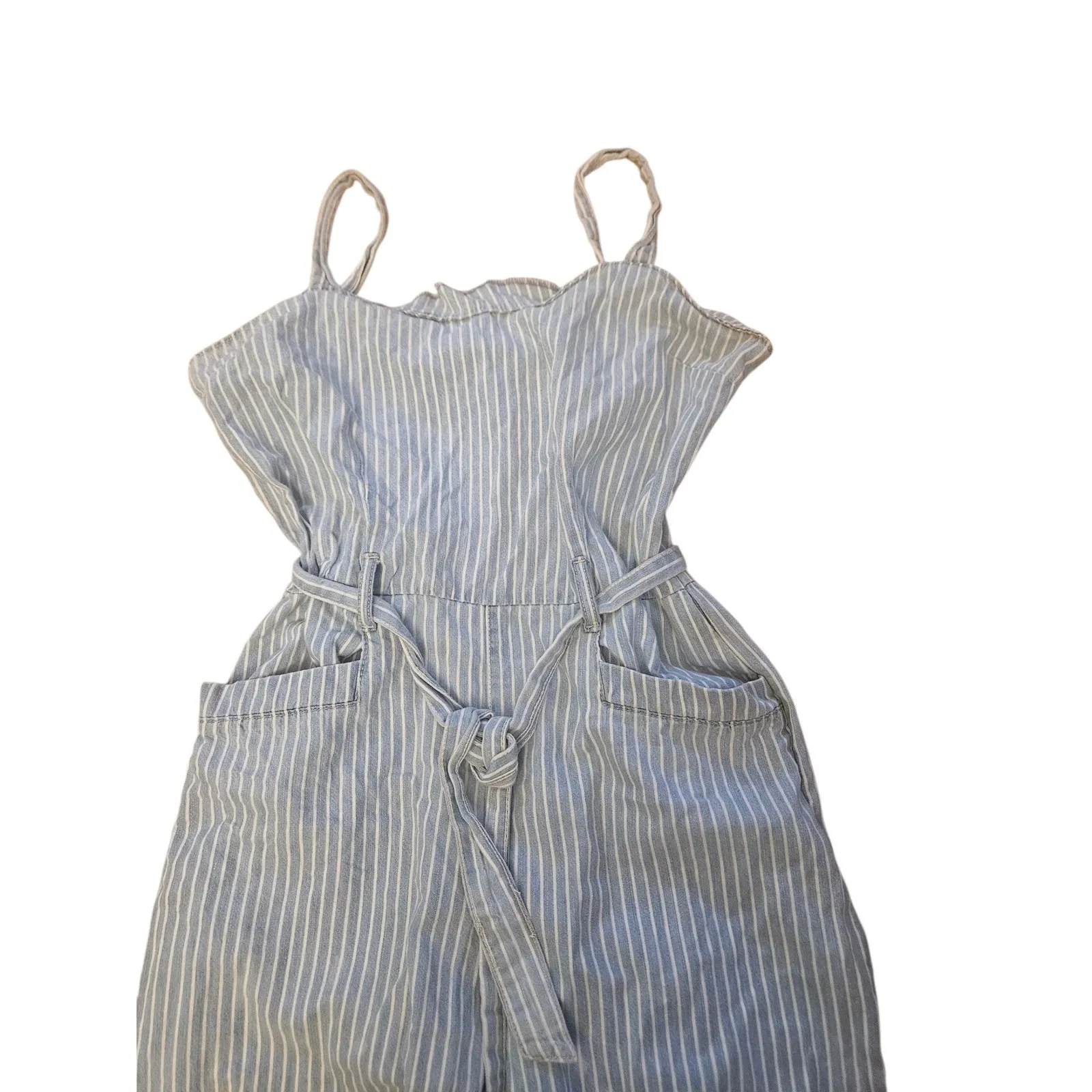 RE WASH Striped Wide‎ Leg Tie Waist Cami Jumpsuit Women's Size L Blue Size L - Image 3