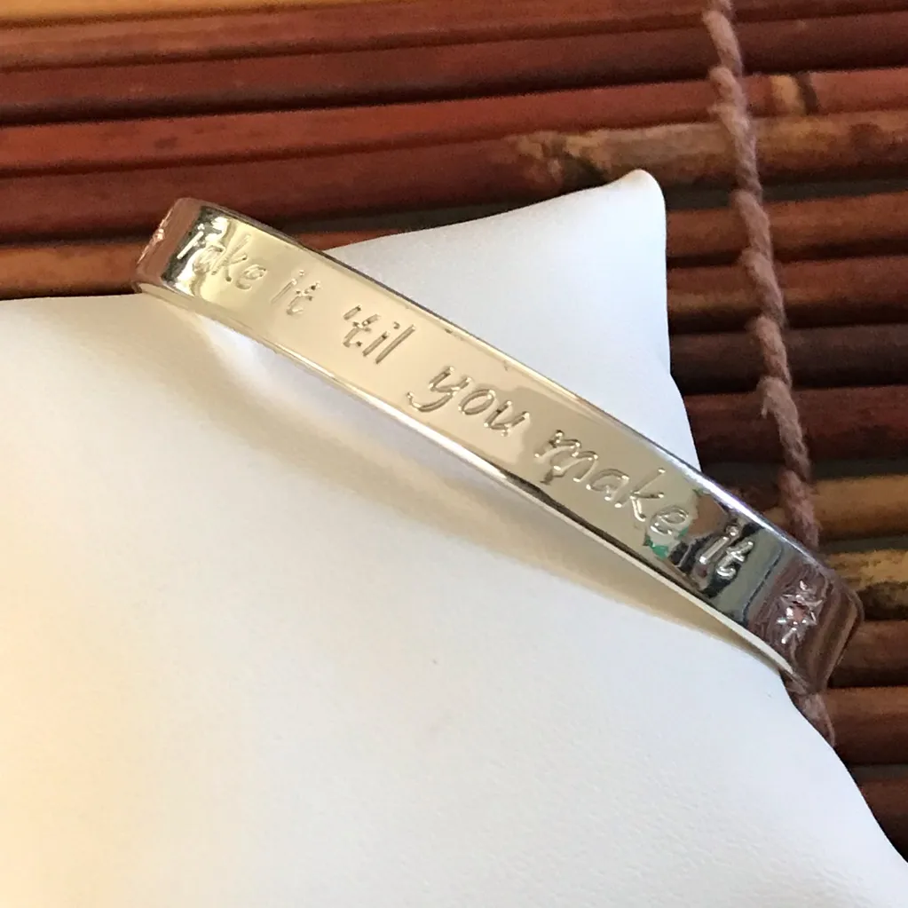 Mary Kay Silver Tone Cuff Bangle Bracelet Inscribed - Image 2