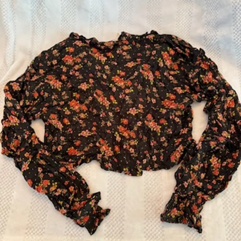 new free people floral secret garden cropped long sleeve blouse size small - Image 3