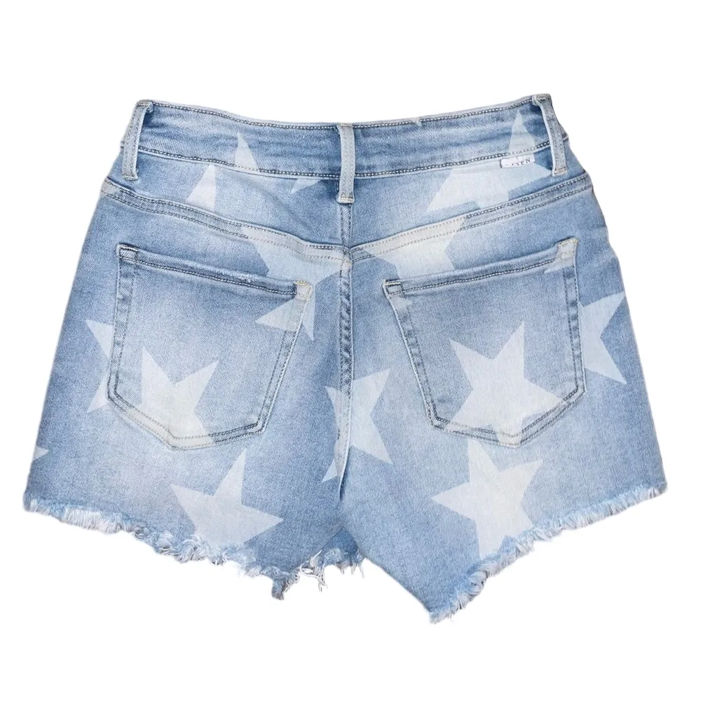 Risen Jean Shorts Star Patterned Denim Women Small Light Acid Wash High Waist Blue - Image 9