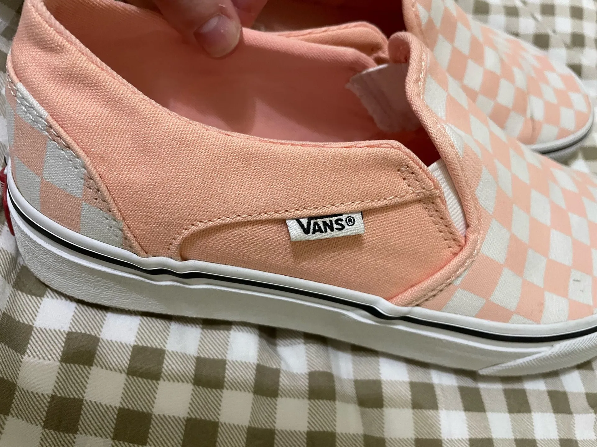 Vans Slip-On Peach Checkered Womens 9 - Image 8