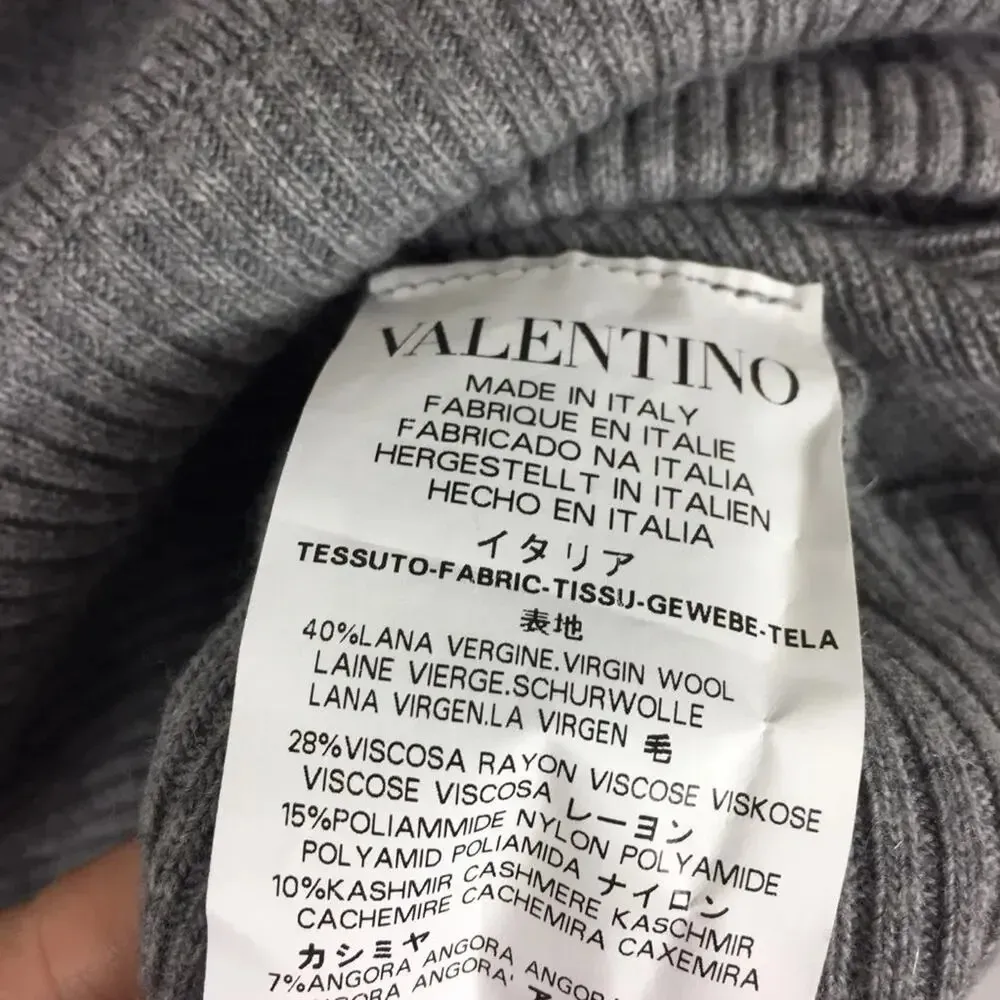 Red Valentino Grey Wool Sweater Small Knit Ruffle Long Sleeve Oversized Tunic - Image 5