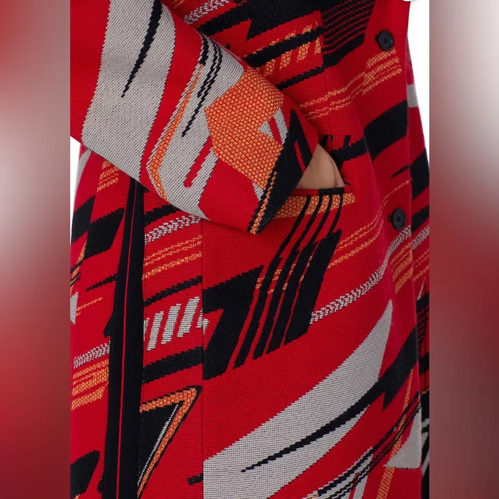 Koche Red Abstract Printed Coat Western Pattern Black Tan Oversized sz 44 US L - Image 4