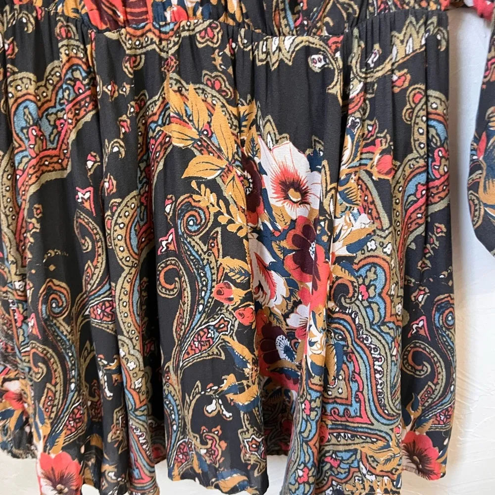 Free People paisley floral 3/4 sleeve mini dress size XS - Image 4