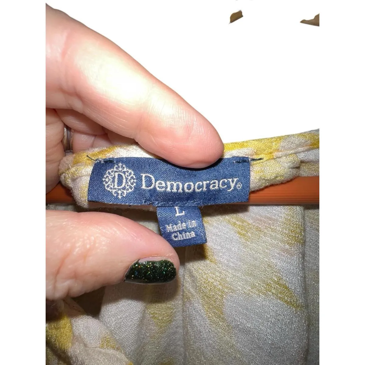 Democracy Yellow White Dot Peasant Blouse Boho 3/4 Sleeve Top Women’s Large - Image 3