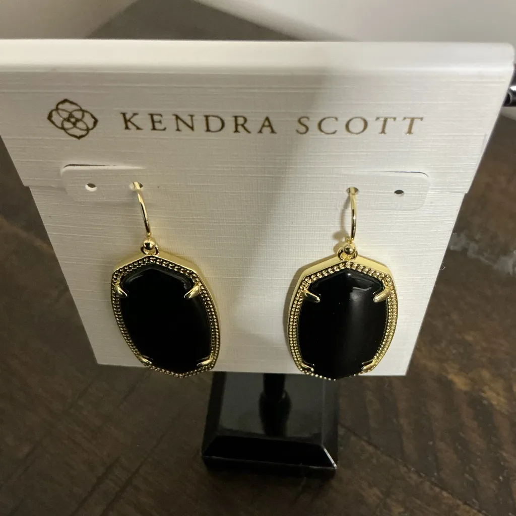 NWT Kendra Scott Black Drop Earrings Gold Tone - Image 2