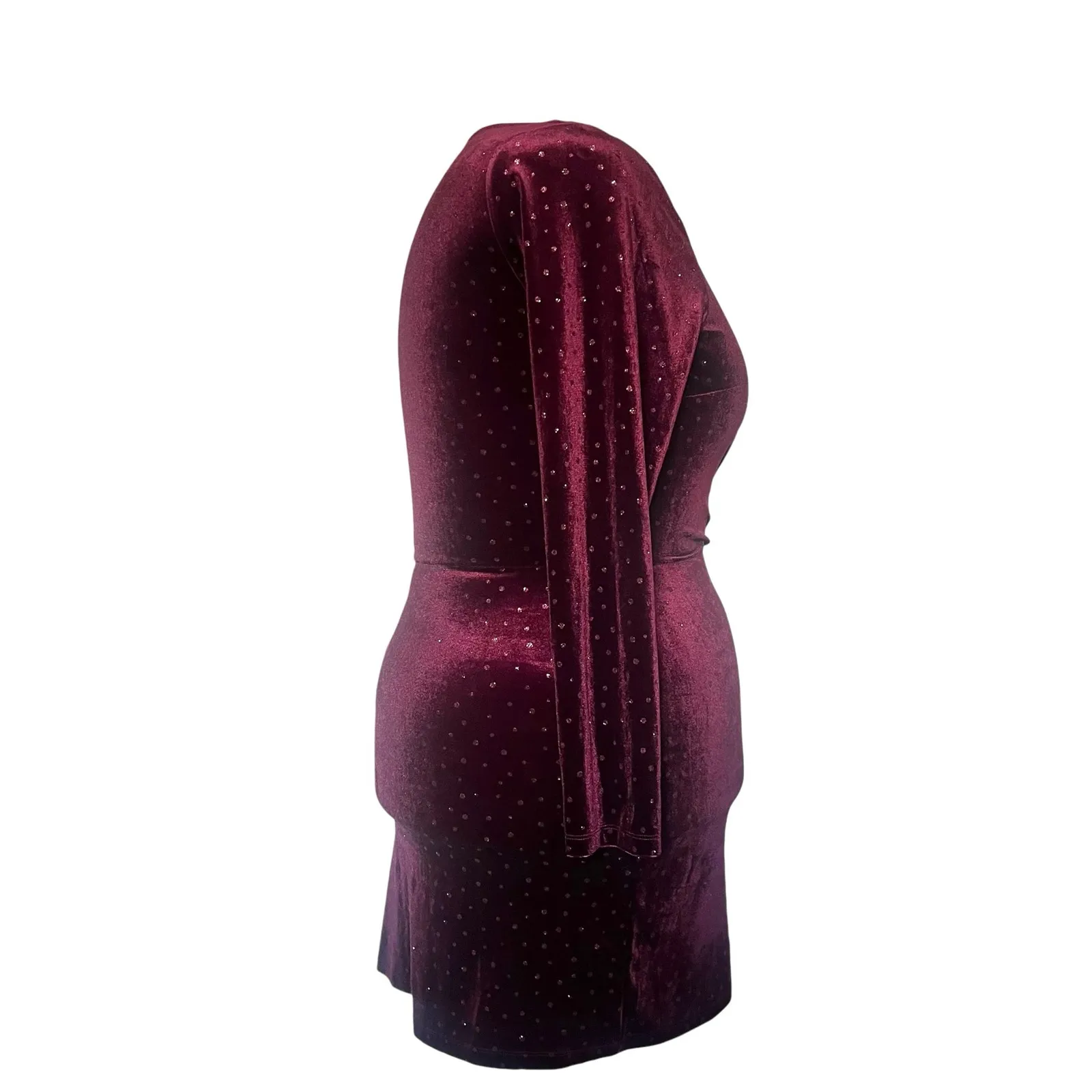 Y2K Speechless Velvet Glitter Dress Sz 15 Burgundy Holiday Clubwear Vampy Mob - Image 3