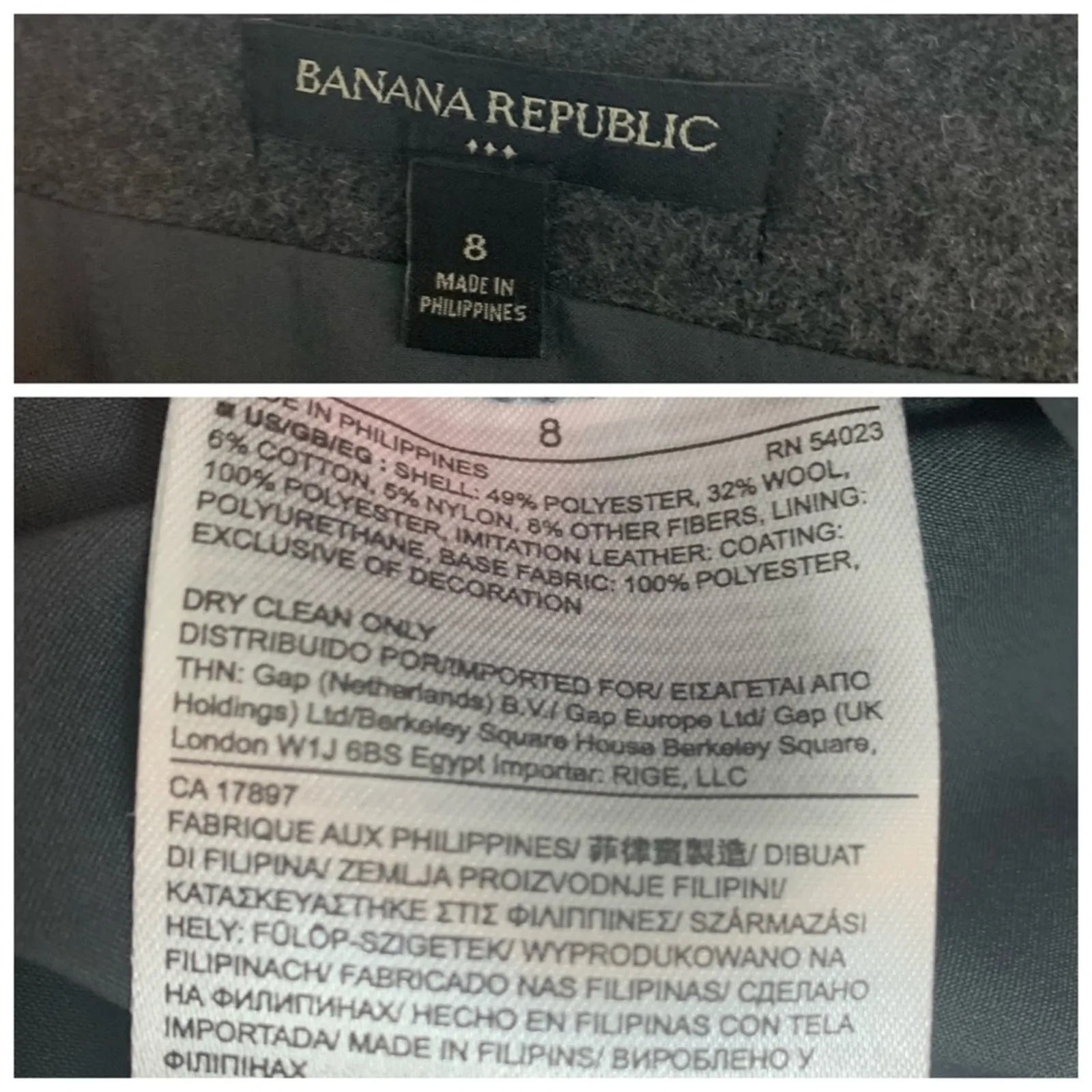 Banana Republic Women's Skirt Mini Moto Gray Wool Blend Faux Leather Trim Size 8 - Image 7