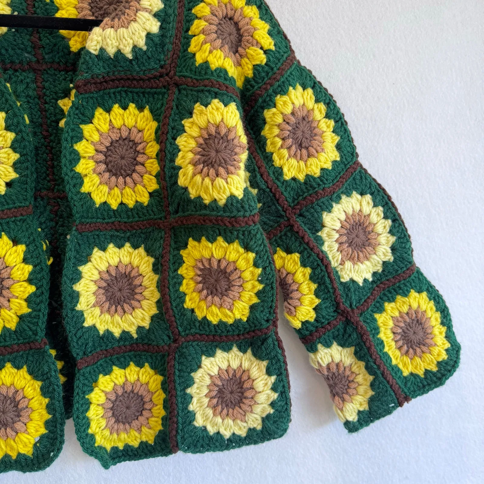 Handmade Crochet Sunflower Cardigan Sweater Boho Festival Cottagecore Vintage - Image 9