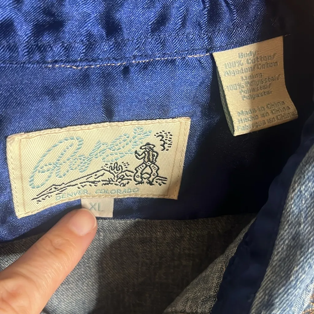 Vintage Roper Western Denim Pearl Snap Embroidered Satin Button Shirt Cowgirl XL Blue - Image 4