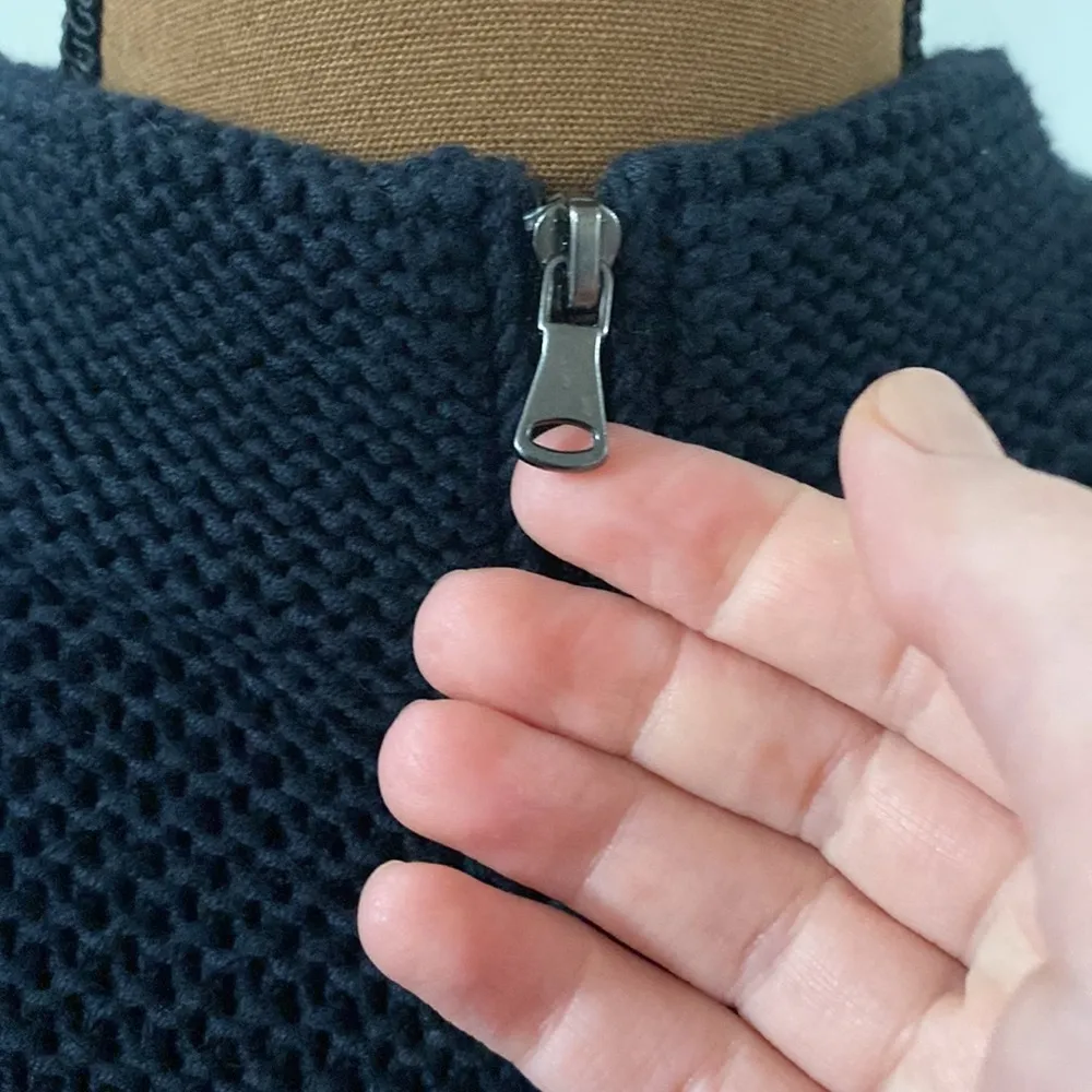 Talbots black cotton zippered chunky knit stand collar cardigan size S - Image 100