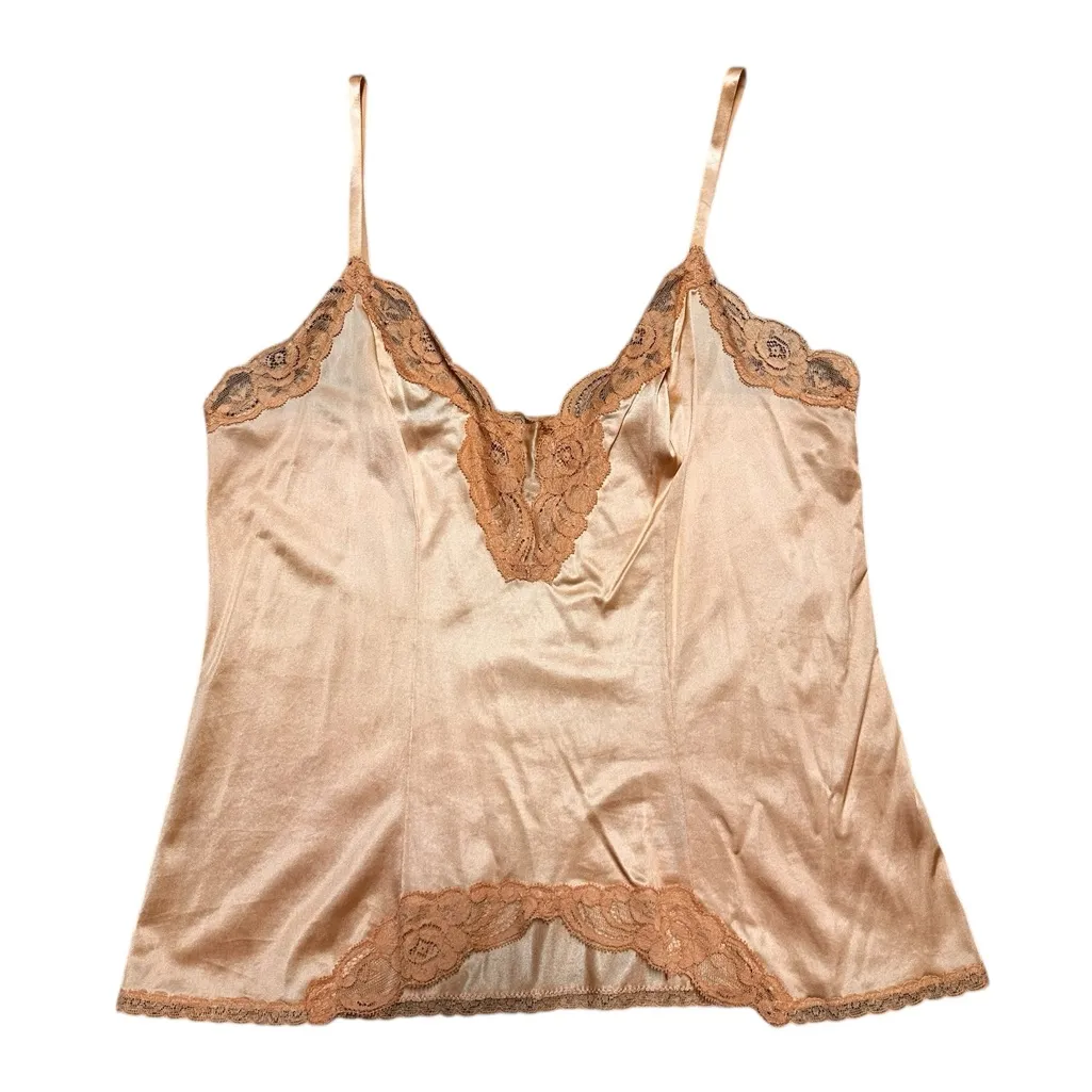 Vintage Vanity Fair Champagne Peach Trimmed Lace V-neck Camisole Size 36 - Image 1