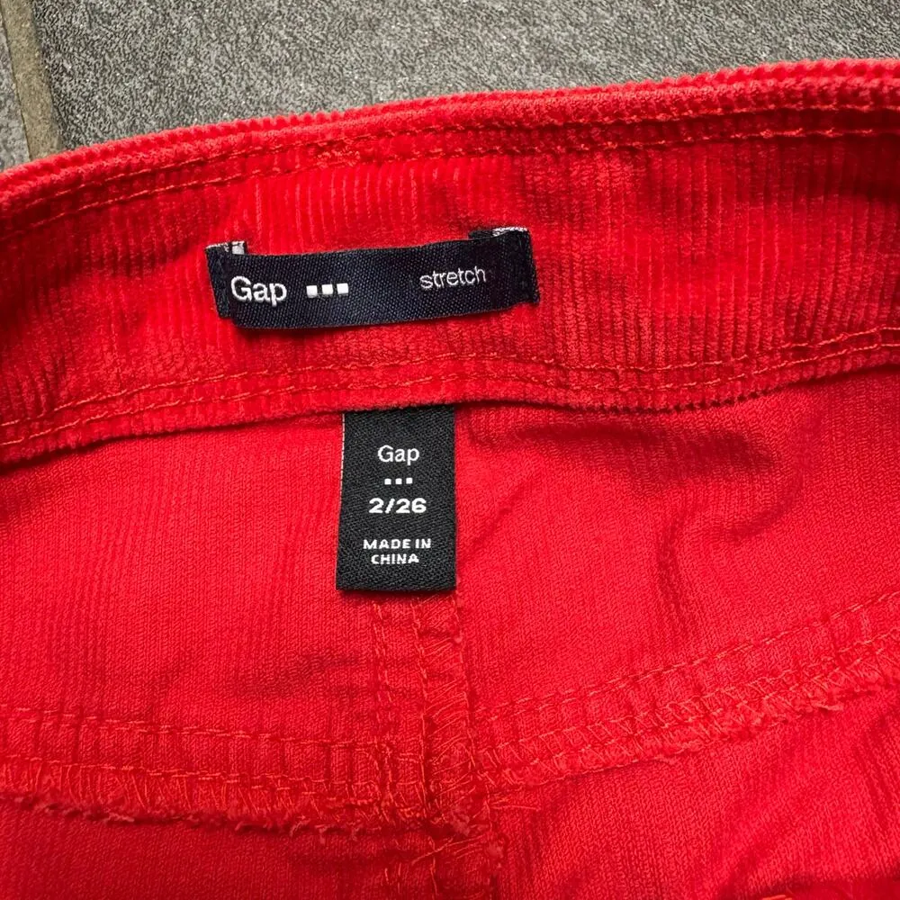 Gap Stretch Bright Red Corduroy Mini Skirt 4th of July Fall SZ 2 60s Twee Warm - Image 3