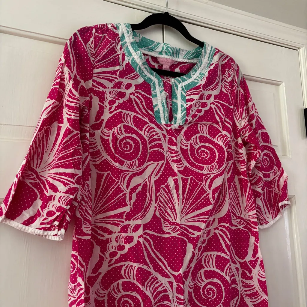 Lilly Pulitzer Sleep Dress Pink Clammies 'N Jammies Shell‎ Print Size S Coverup - Image 2