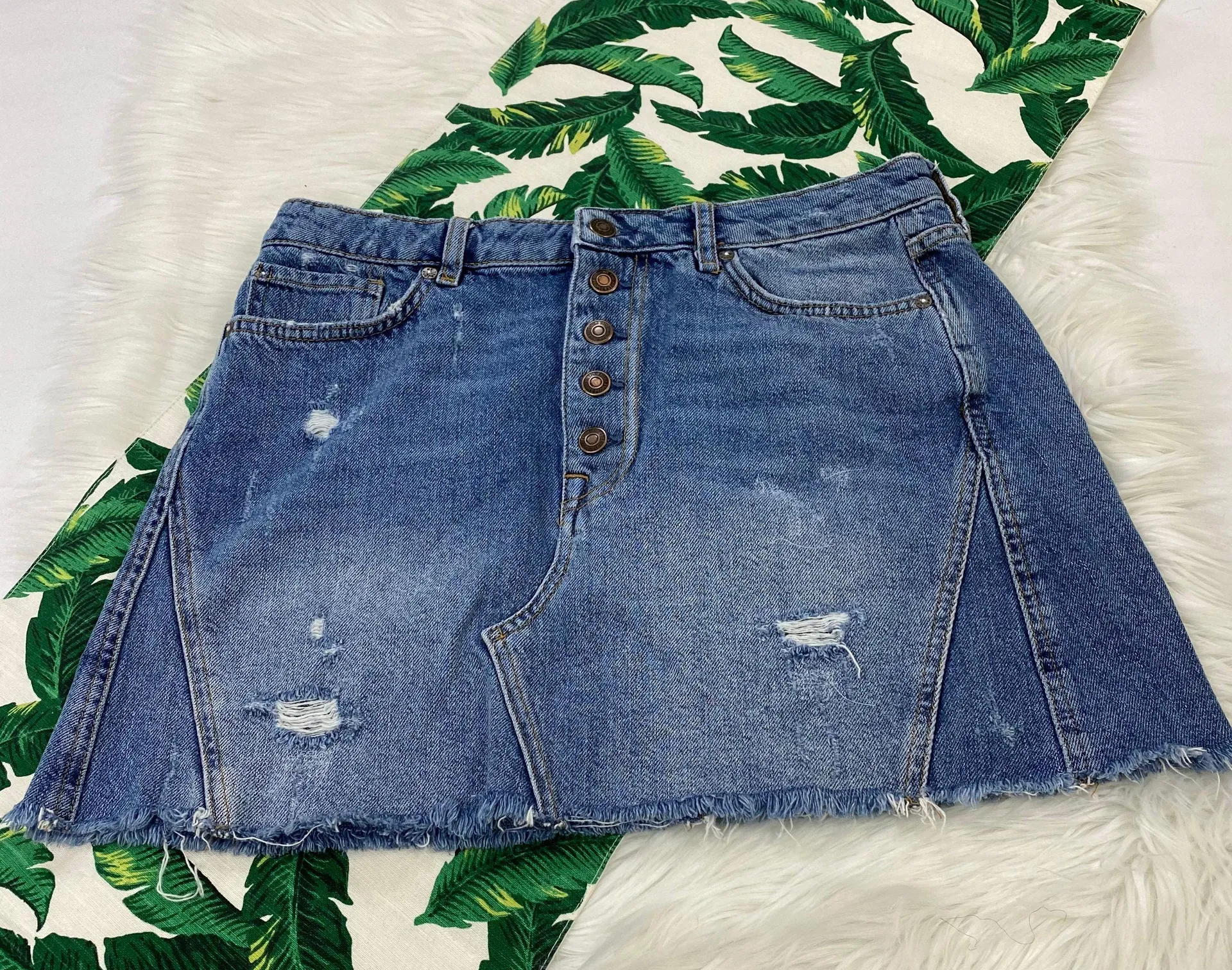 Button Fly Distressed Denim Skirt 232 - Image 2