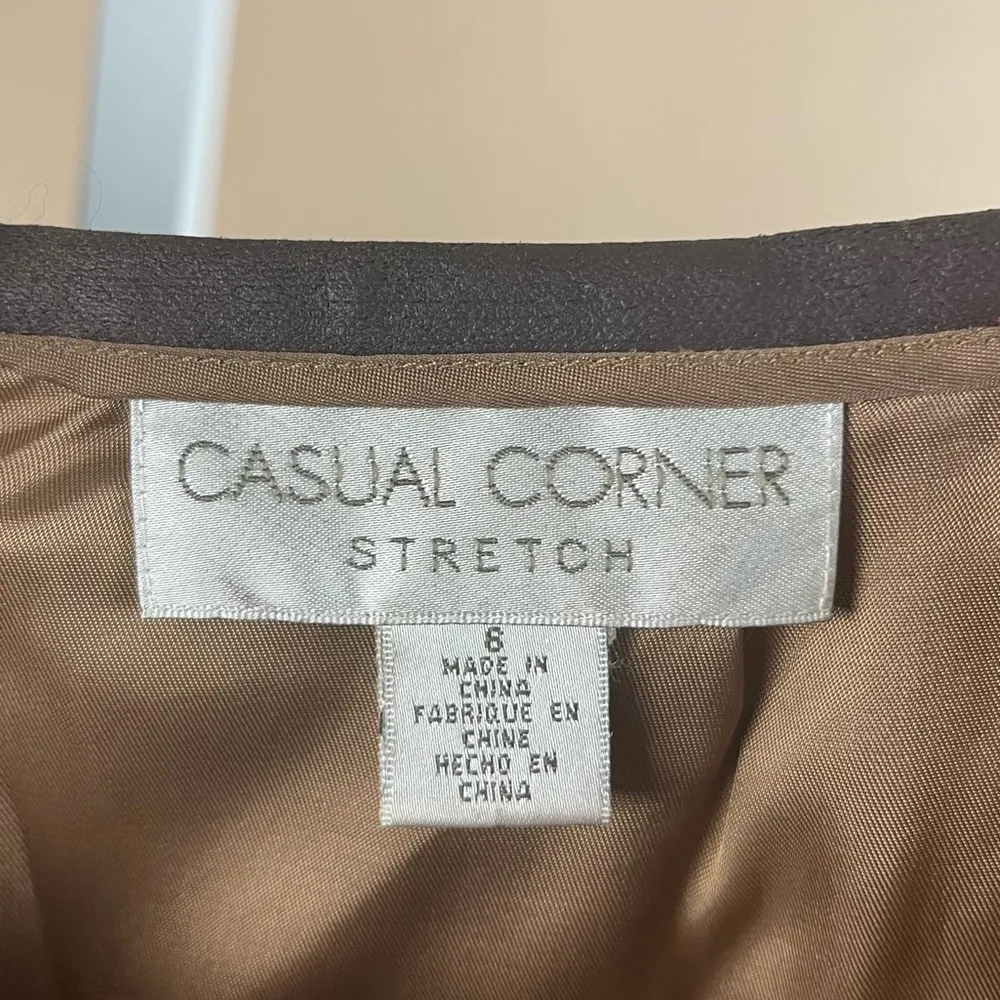 Vintage Casual Corner Size 6 Stretch Suede Pencil Skirt Faux Leather Trim Brown - Image 4