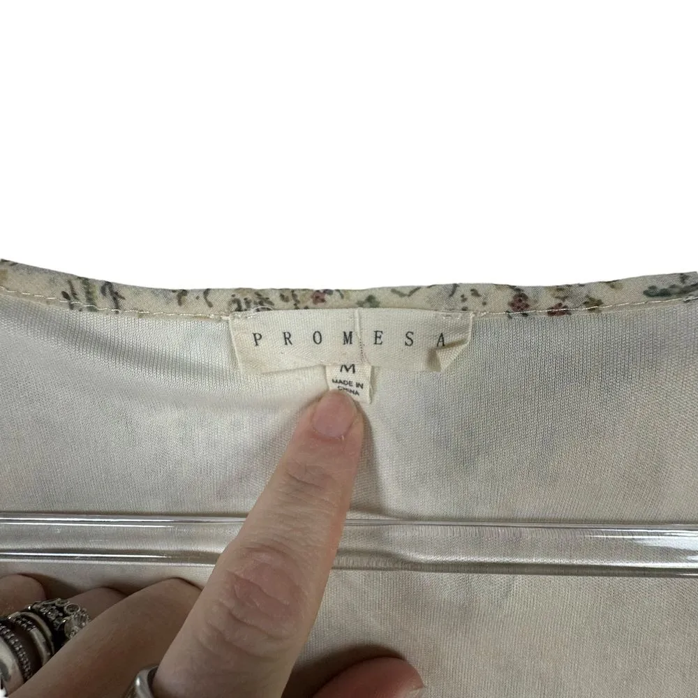 Coquette Promesa Floral Ruffle Long Sleeve Blouse Romantic CottageCore Top M Y2K - Image 3