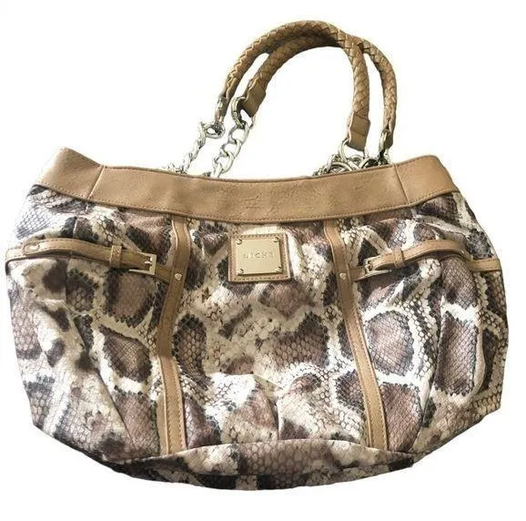 Miche Bianca Faux Leather Snake Print Demi Bag Braided Straps Base Bag & Shell Tan - Image 1