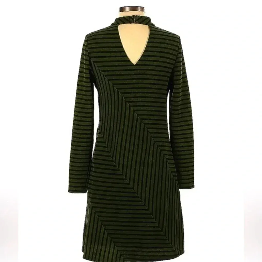Anthropologie Hutch Olive Green & Black Stripe Structured Knitwork Dress Size XS - Image 8