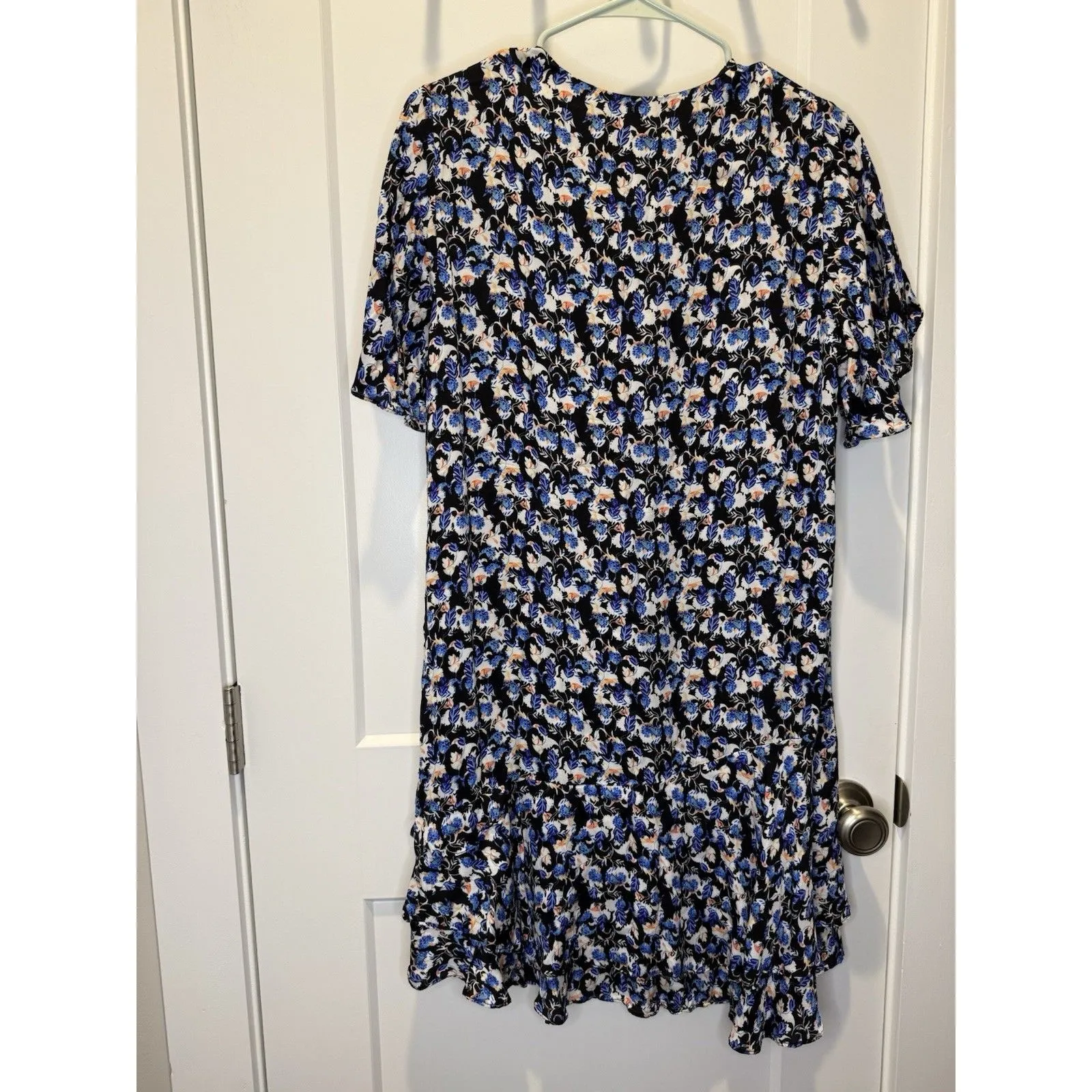 REISS Blue Lulu Ditsy Flippy Drop Waist Mini Dress Short Sleeve Flutter Medium 8 - Image 4