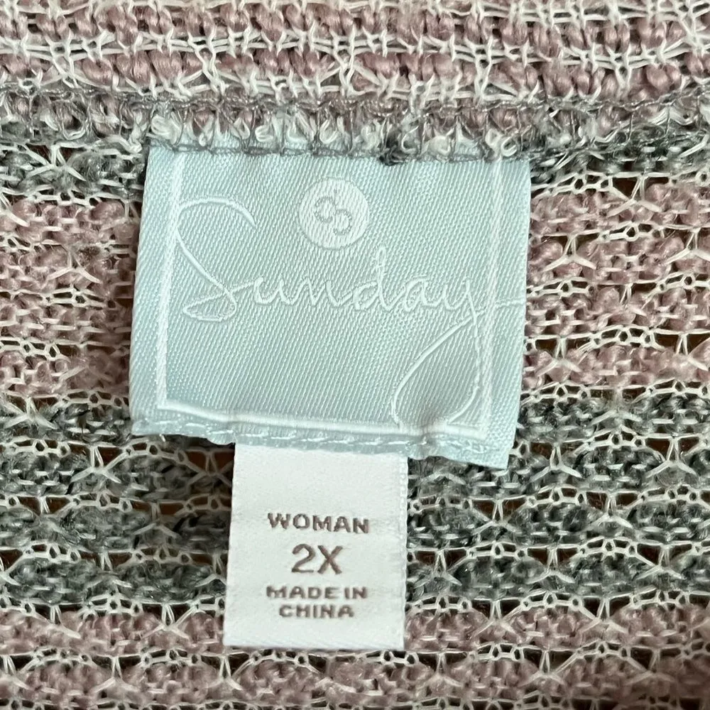 Sunday pink and green striped tunic sweater with twist detail at left front hem Size 2X - Image 6