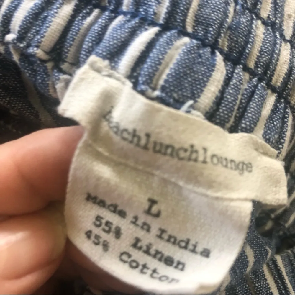 BeachLunchLounge Linen Wide Leg Crop Stripe Pant Sz. L Blue Drawstring Waist - Image 6