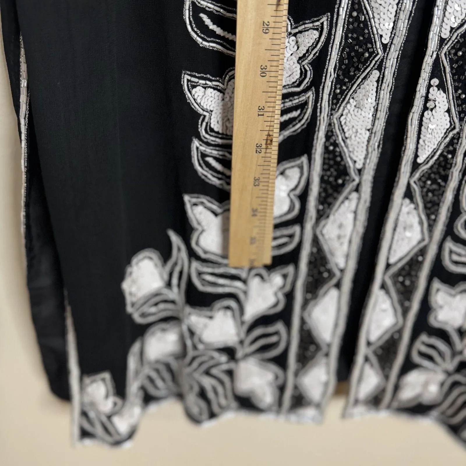 French Collizioni Jacket Womens Medium Beaded Sequin Embroidered India Black - Image 11