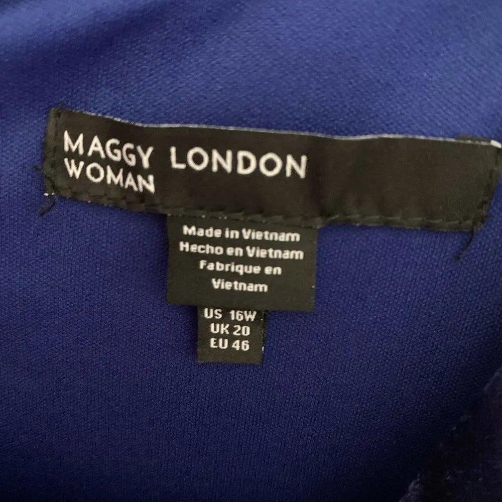 Maggy London Womens Blue Crushed Velvet Soft Drape Sheath Cocktail Dress Sz 16W - Image 5