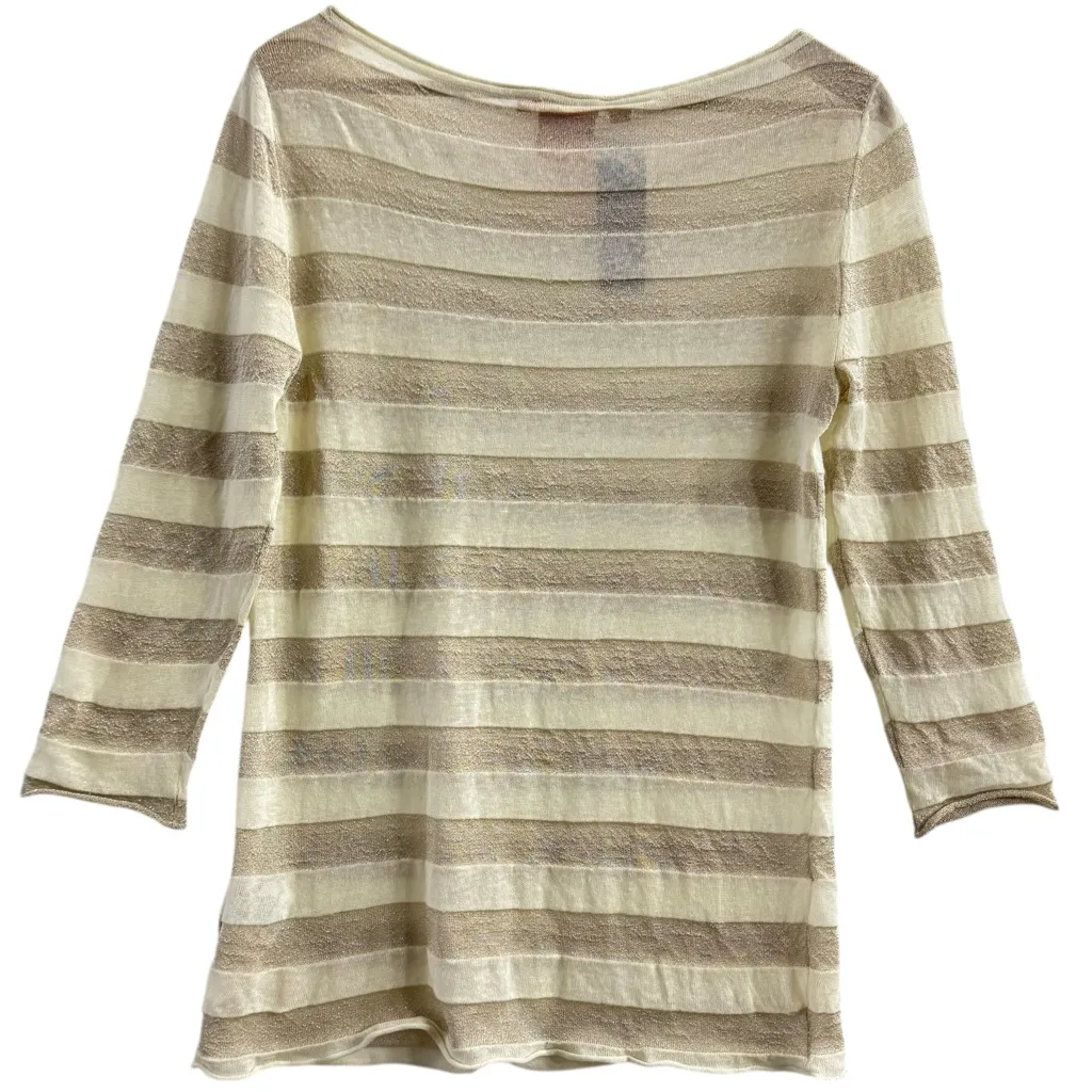 Tory Burch Metallic Stripe Knit Top Women’s M Beige Ivory 3/4 Sleeve NWT - Image 5