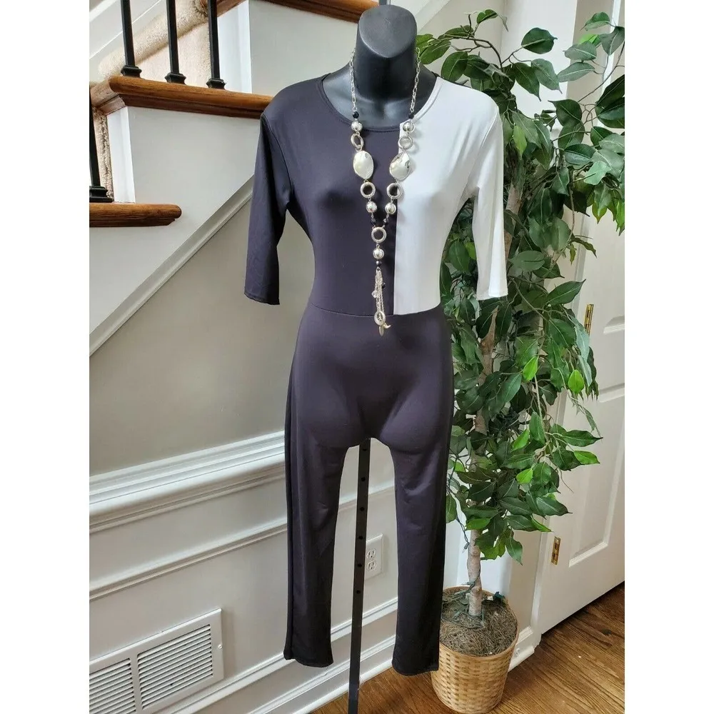 Boutique Body Women White & Black Polyester Short Sleeve Round Neck Jumpsuits L Size L - Image 9