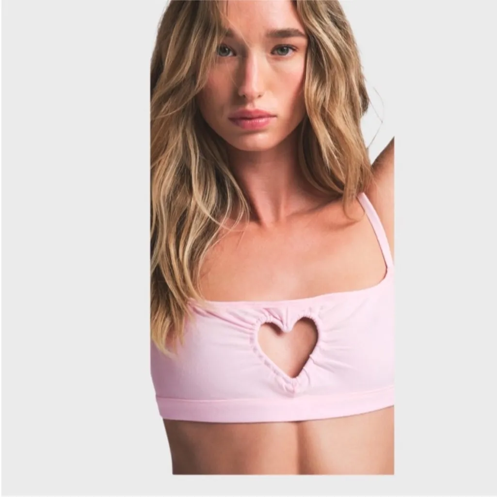 RARE SKIMS Cotton Jersey Heart Cutout Valentine Scoop Bralette Bra Pink size S - Image 7