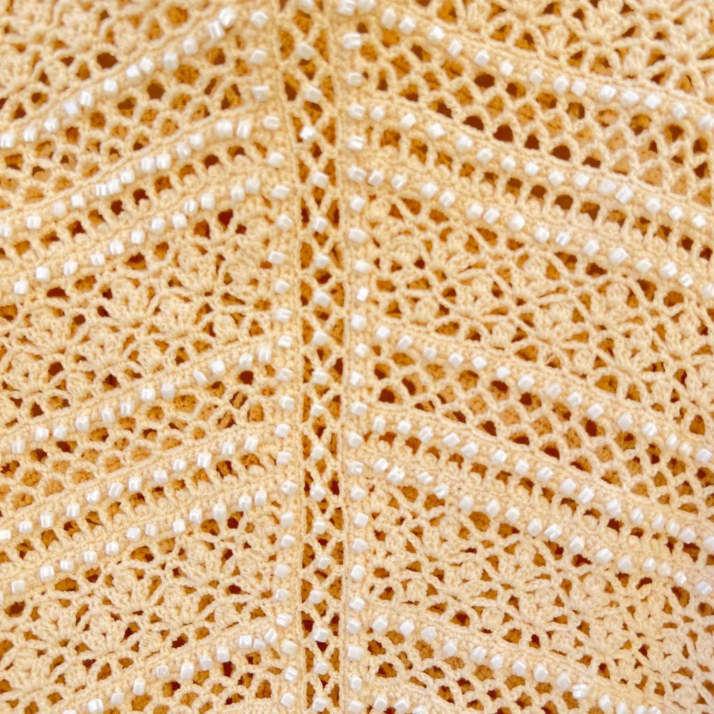 Escada Vintage Rare Beige Cream Crochet Beaded Short‎ Sleeve Wool Blend Shirt 36 Tan - Image 7