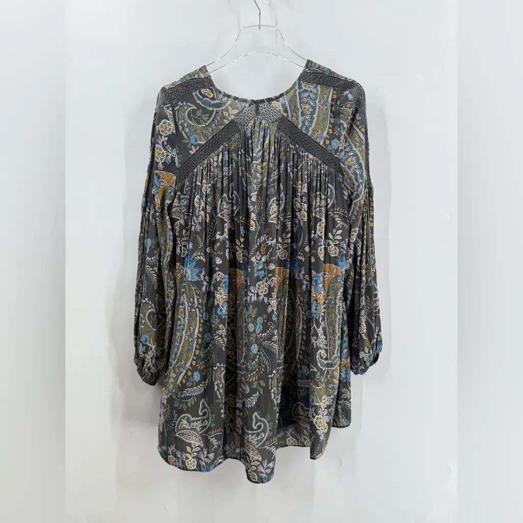 Free People Rain‎ or Shine Mini Dress Tunic Bohemian Floral Paisley Print 70s XS - Image 3
