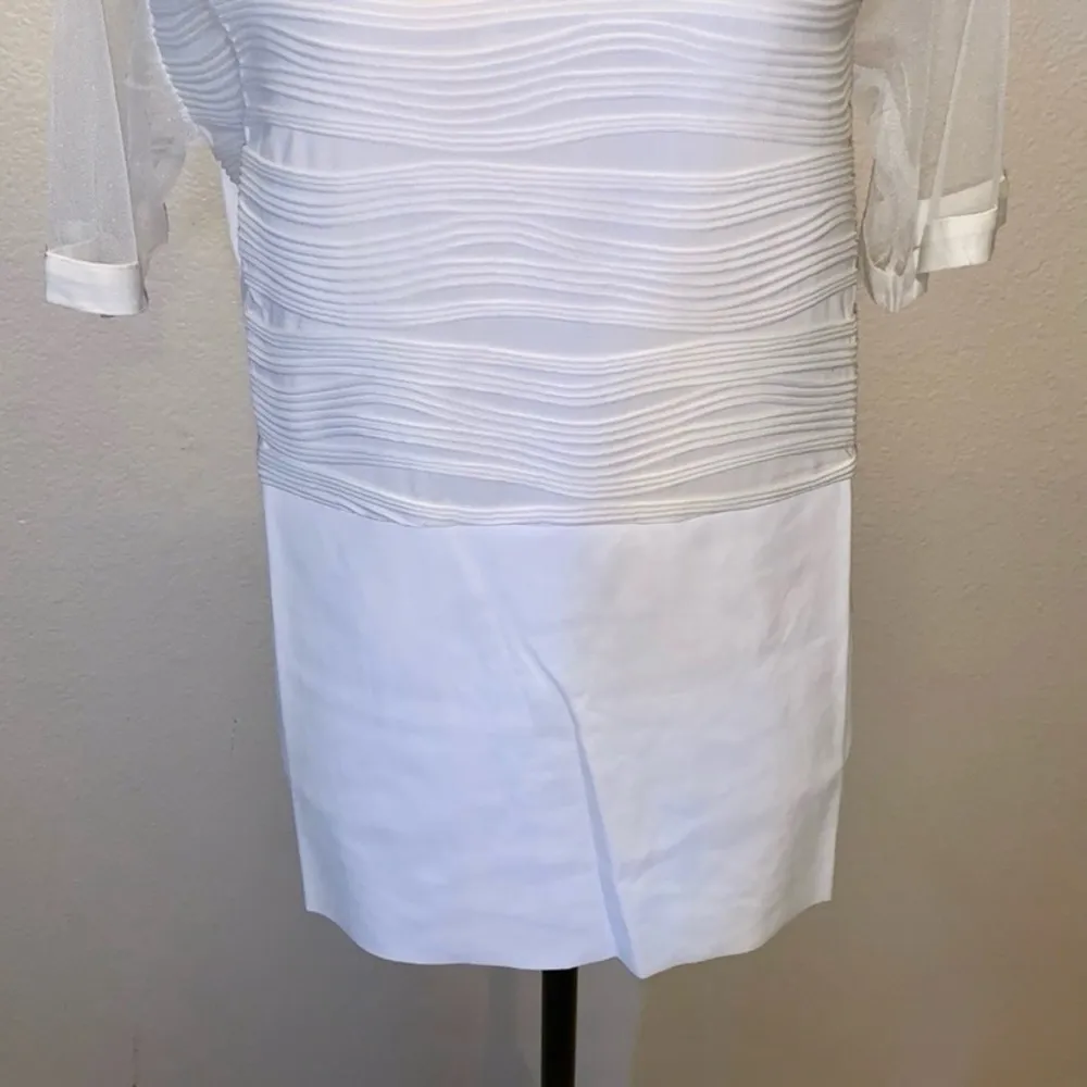 NWT Marisa Kenson white sheer lace & faux leather blouse Size L - Image 3