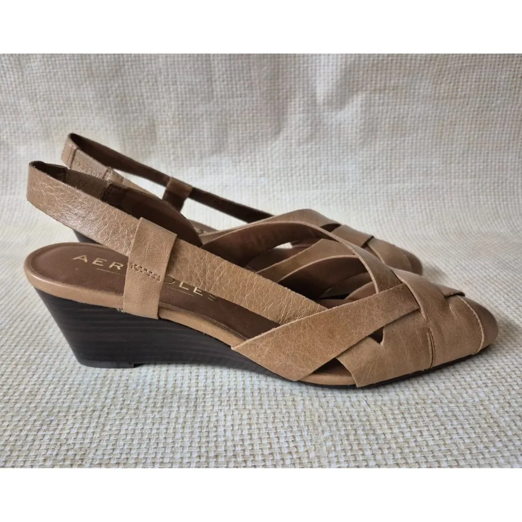 Brand New In Box Aerosoles Carmel Brown Leather Wedge Heel Sandals Shoes Size 9M - Image 5
