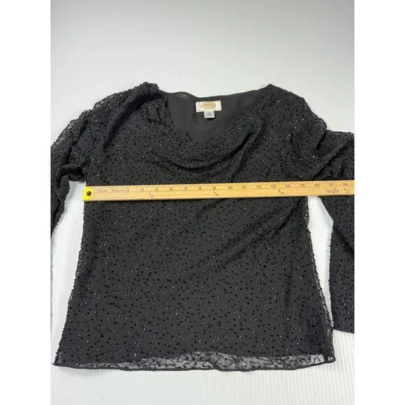 Talbots Petites Black‎ Sparkle Mesh Long Sleeve Evening Top Size 2 - Image 3