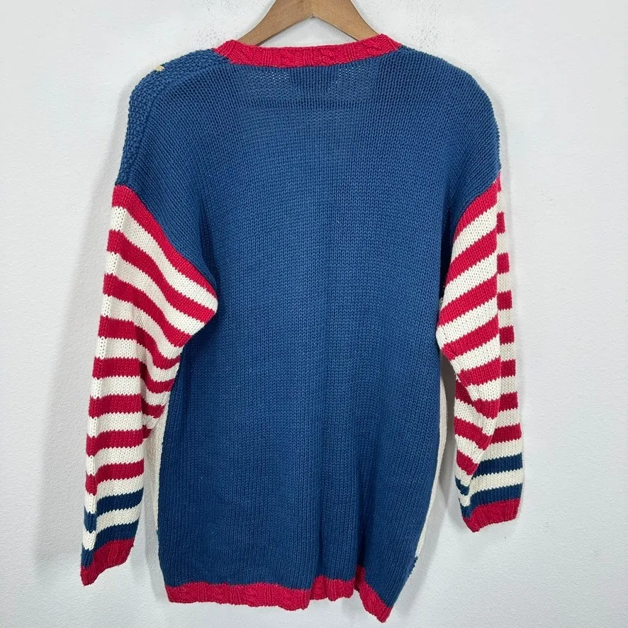 Casual Corner Limited Edition Nautical Anchor Star Striped Knit Cardigan Sweater Blue - Image 9