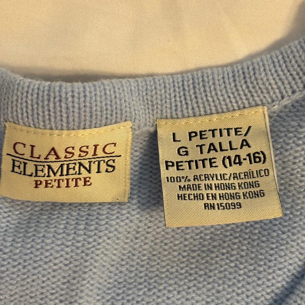 Vintage Classic Elements Light Blue Lace Knit Cardigan Sweater L Petite (14–16) - Image 2