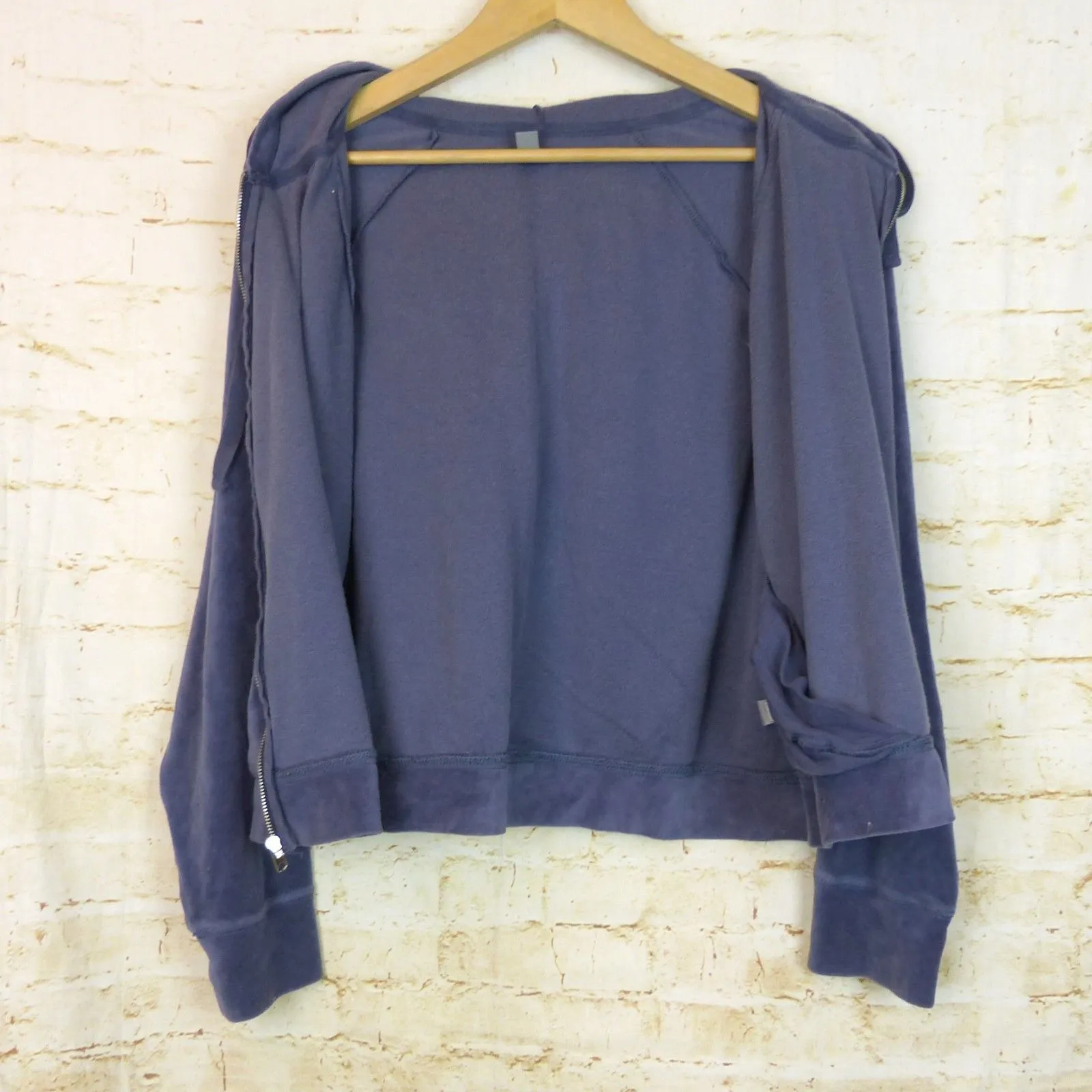 Aerie Hoodie Women XXL Blue  Velour Crop Zip Up Raglan Sleeves Pockets Lounge - Image 7