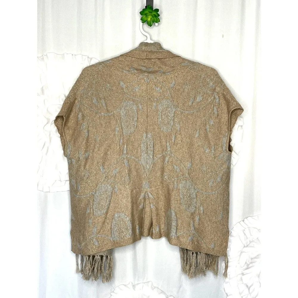 ANGEL OF THE NORTH Anthropologie Icebloom Fringe Open Cardigan Tan Gray Size L - Image 6