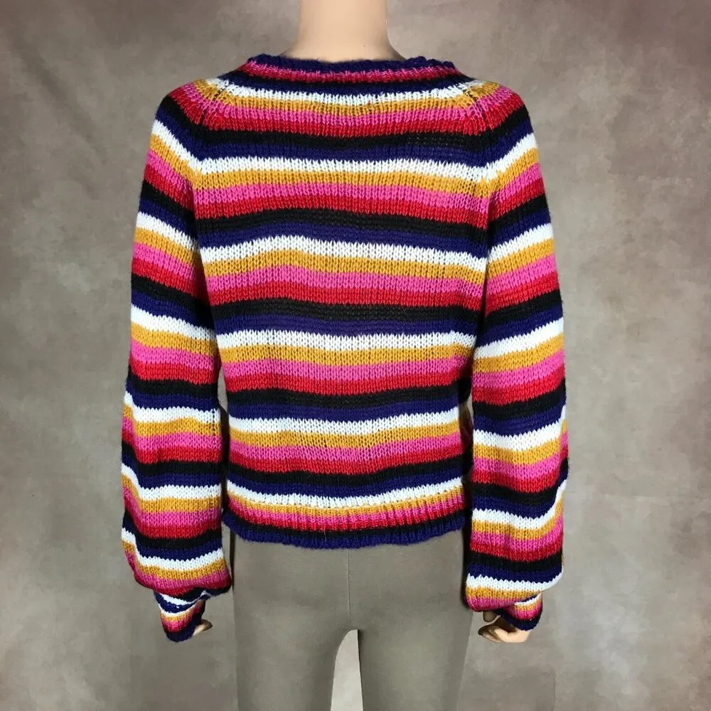 Crave Fame Multi Color Striped Fluffy Sweater NWT Large - Image 5